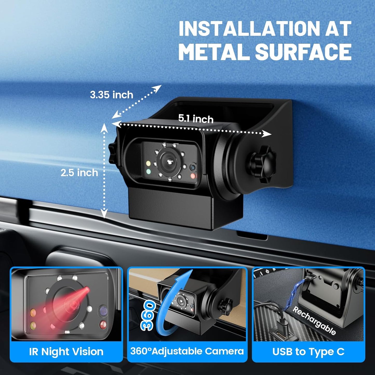 EW-B502APP WiFi Magnetic Hitch Wireless Backup Rear/Front View Camera