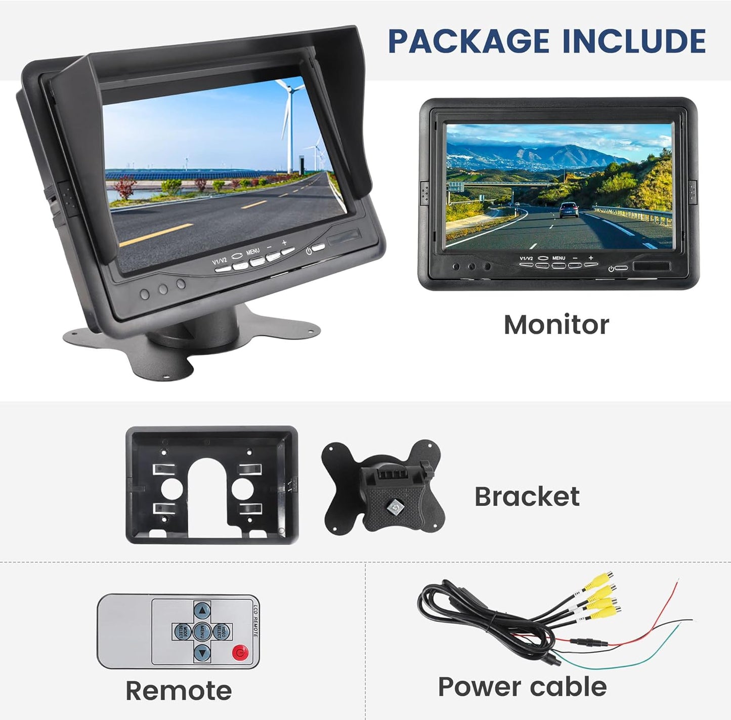 EW-M702 7'' TFT LCD Monitor Quad Split HD Displays Screen 4 Channels