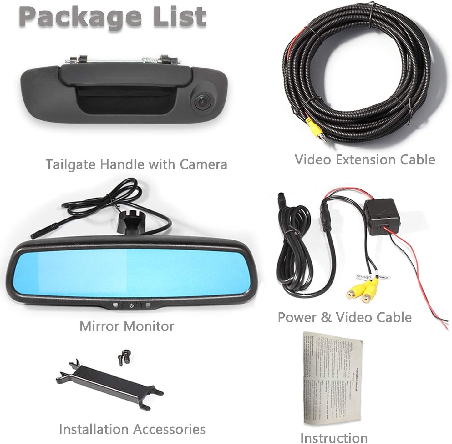 EW-MM02T107KIT Tailgate Handle Backup Camera with 4.3'' Rear View Mirror Monitor for Dodge Ram
