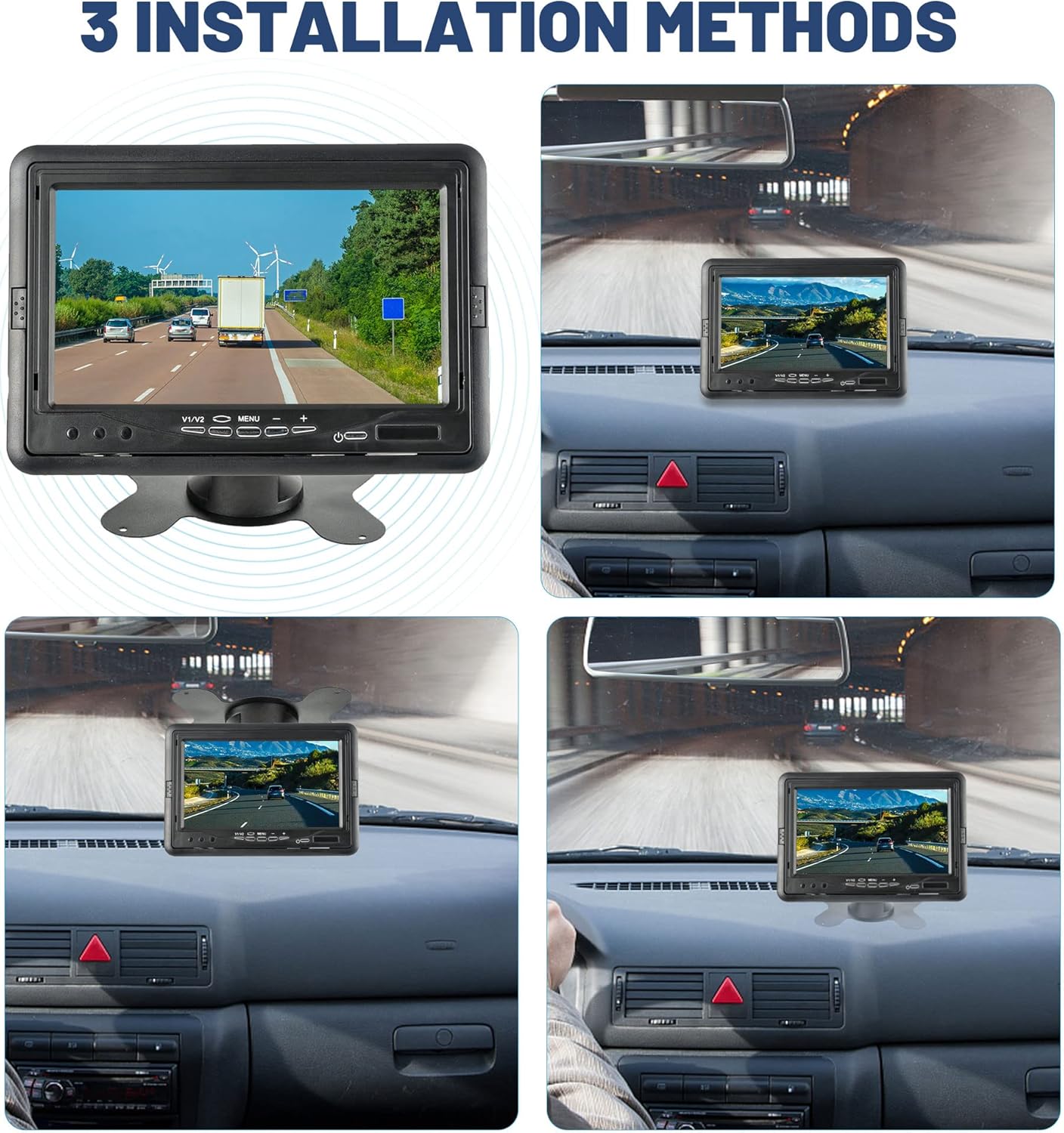 EW-M702 7'' TFT LCD Monitor Quad Split HD Displays Screen 4 Channels