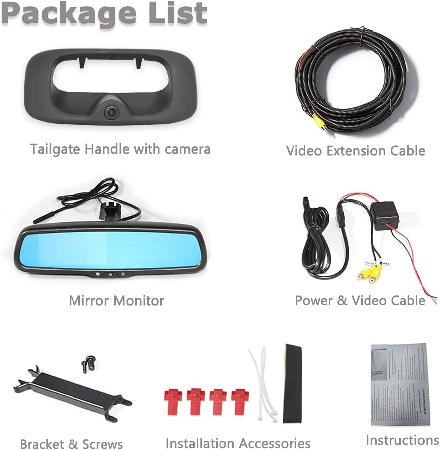EW-MM02T109KIT Caméra de recul intégrée à la poignée de hayon avec kit moniteur de rétroviseur 4,3 po