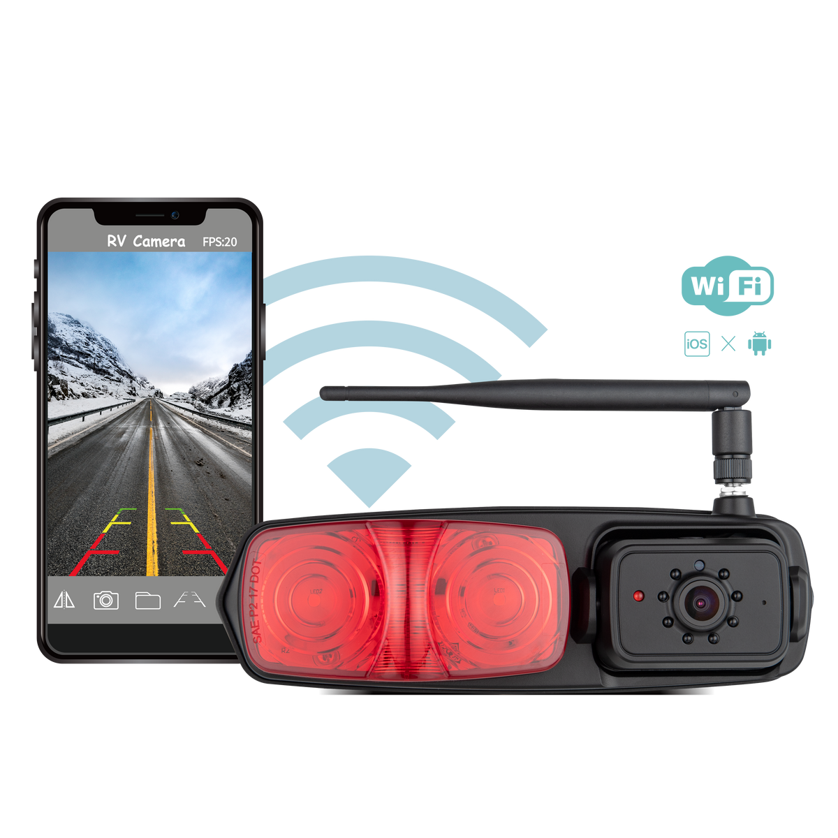 Wireless WiFi Commercial Vehicles Camera with Marker Light - red
