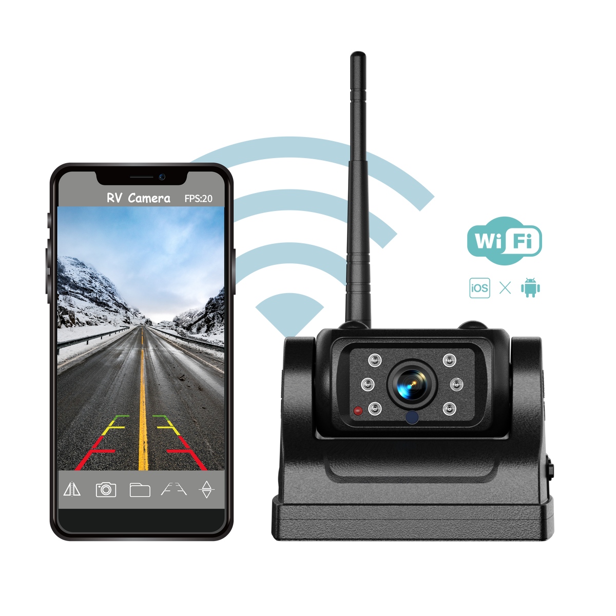 Wireless WiFi Truck Rear View Camera with Biult-in 9000mAh Rechargeable battery