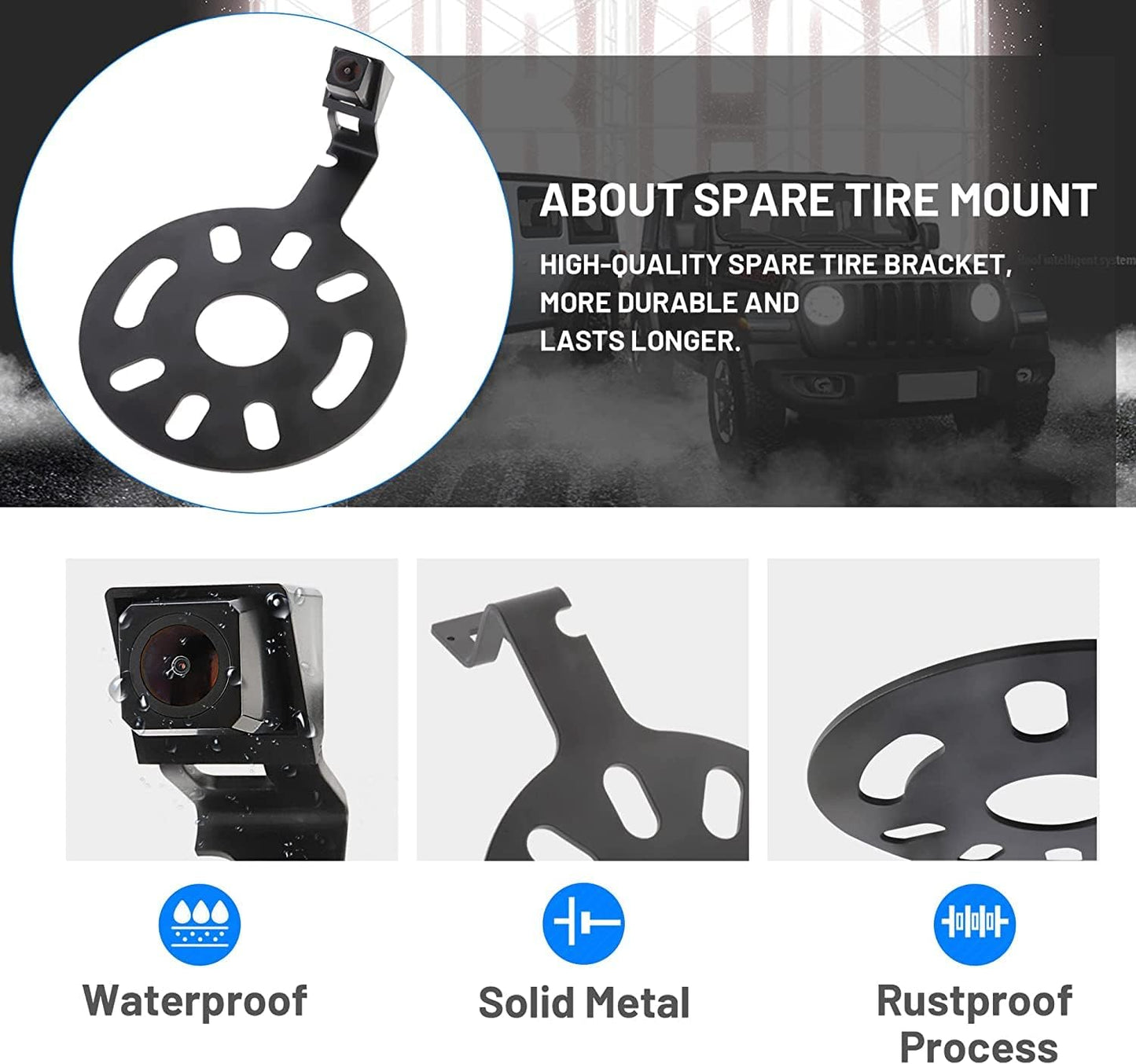 EW-MM02J1002KIT Backup Spare Tire Mount Camera with 4.3" Anti-Glare Mirror  for Jeep Wrangler