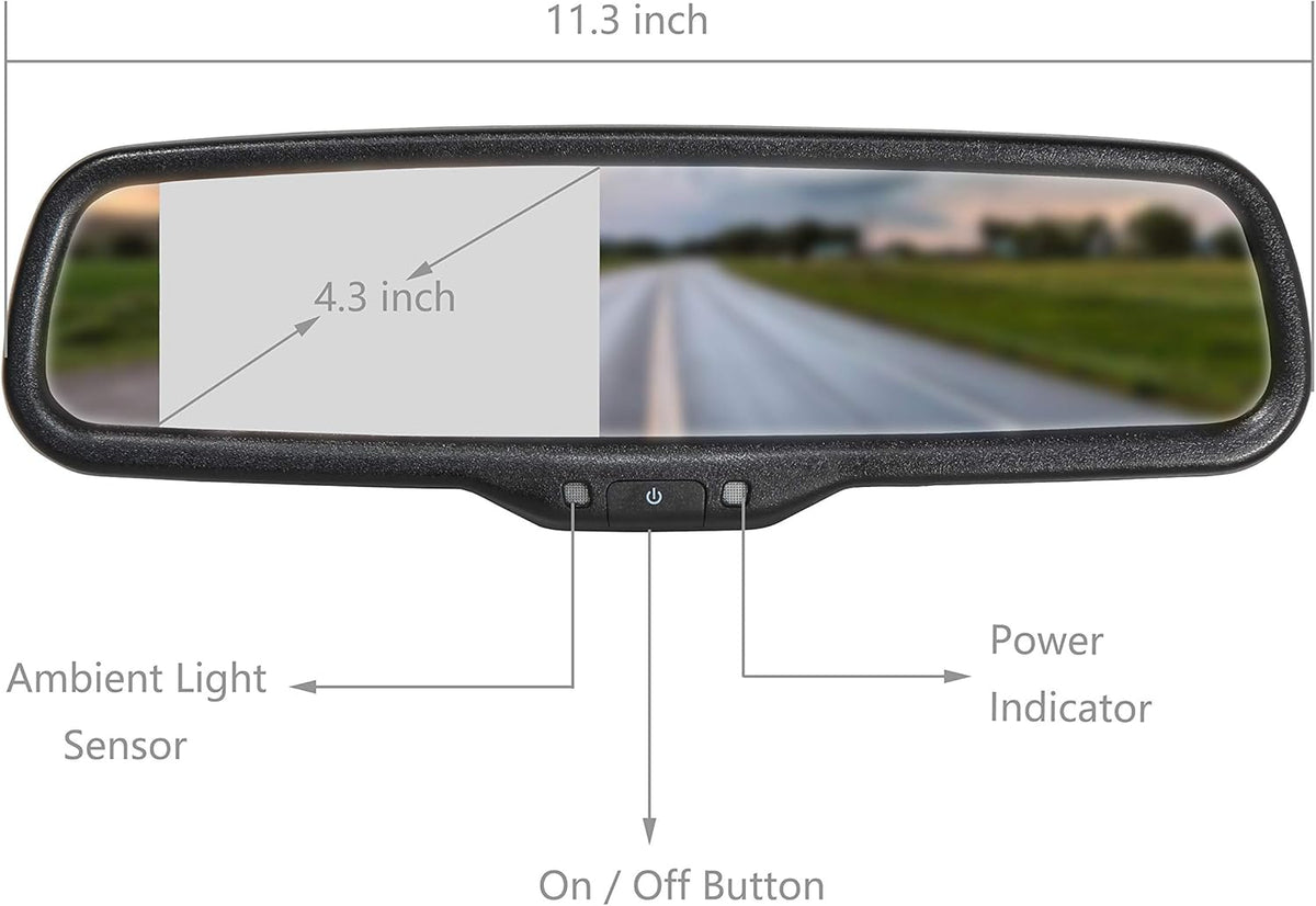 License Plate Backup Light Bar Camera with 4.3" Mirror Monitor Kit