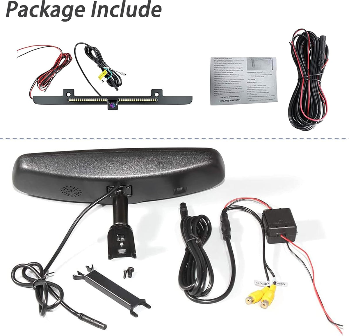 License Plate Backup Light Bar Camera with 4.3" Mirror Monitor Kit
