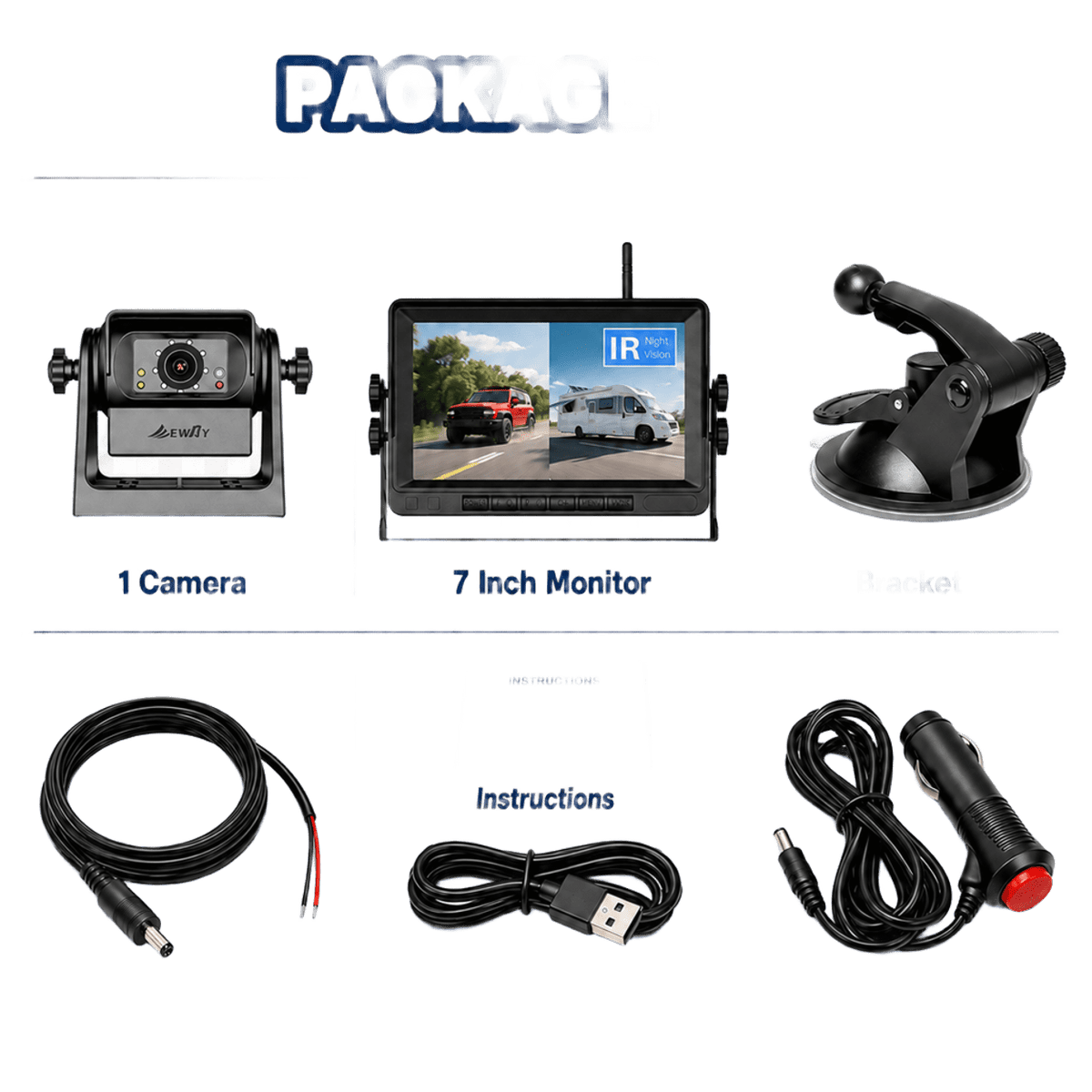 Wireless Automotive Backup Camera with 7 inch Rear View Monitor