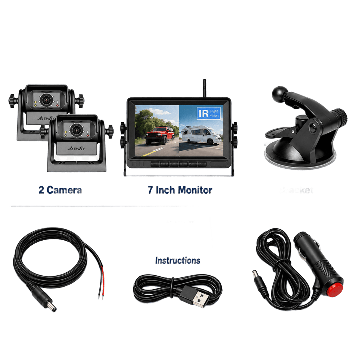 Wireless Commercial Vehicle Cameras with 7 inch Rear View Monitor