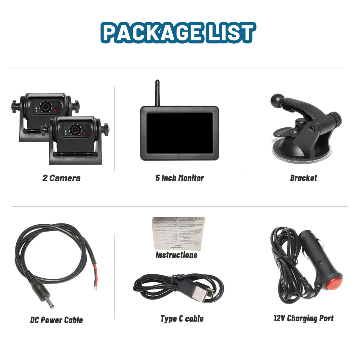 Wireless Vehicle Backup Camera with 5" Monitoring Monitor
