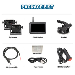 Caméras de recul sans fil magnétiques EW-502KIT2 HD 1080P avec moniteur à écran partagé de 5 pouces